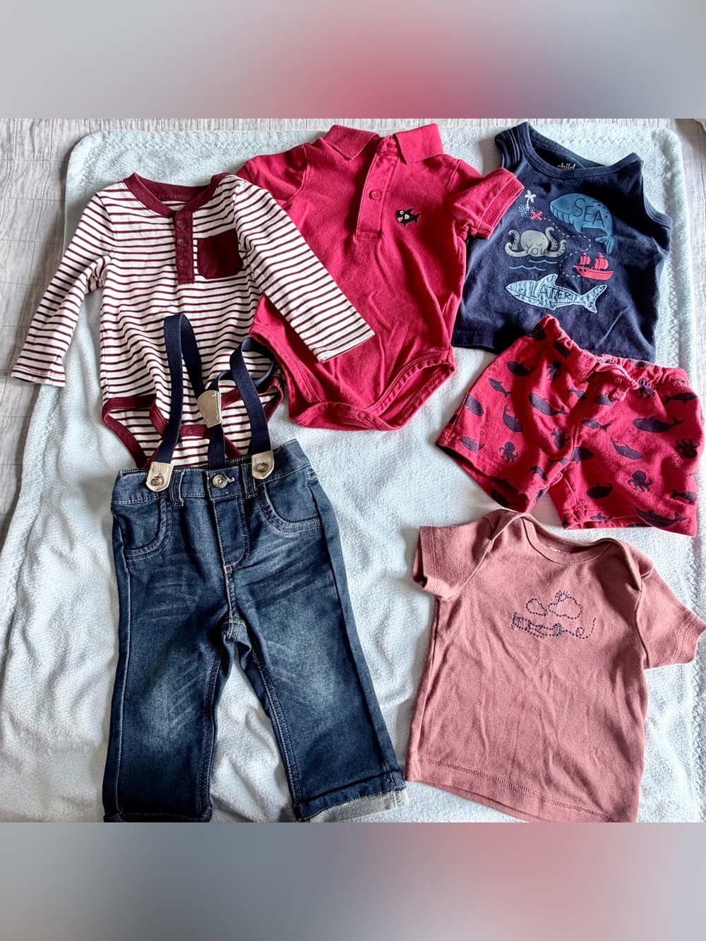 Assorted Kids Tops & Bottoms Set — Red, Navy, Denim